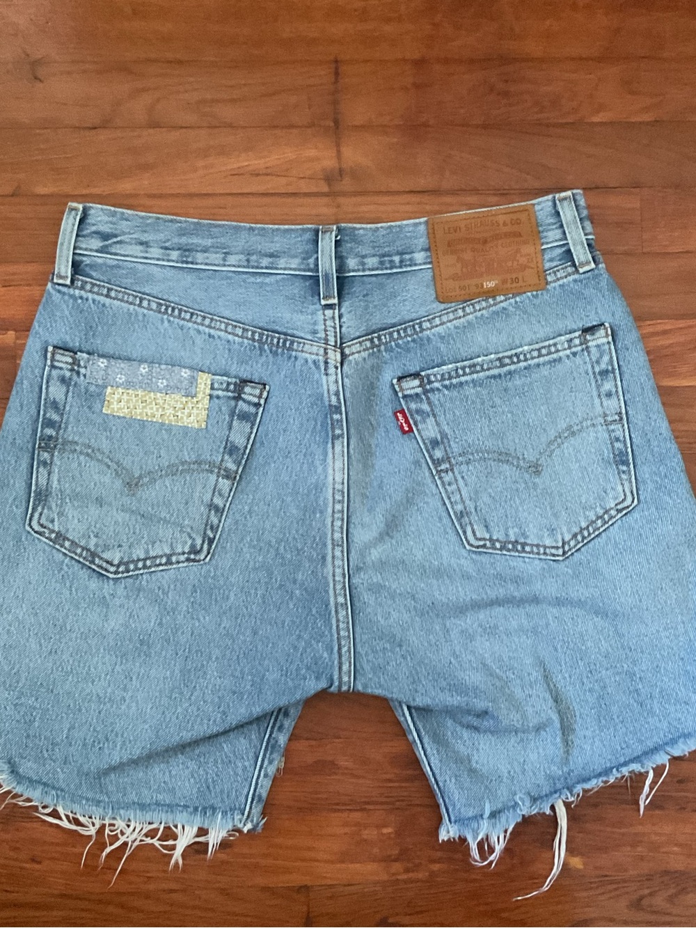 Levis 501 150th Anniversary Patchwork Denim Cotton Shorts Blue Mens W30 - Picture 5 of 8